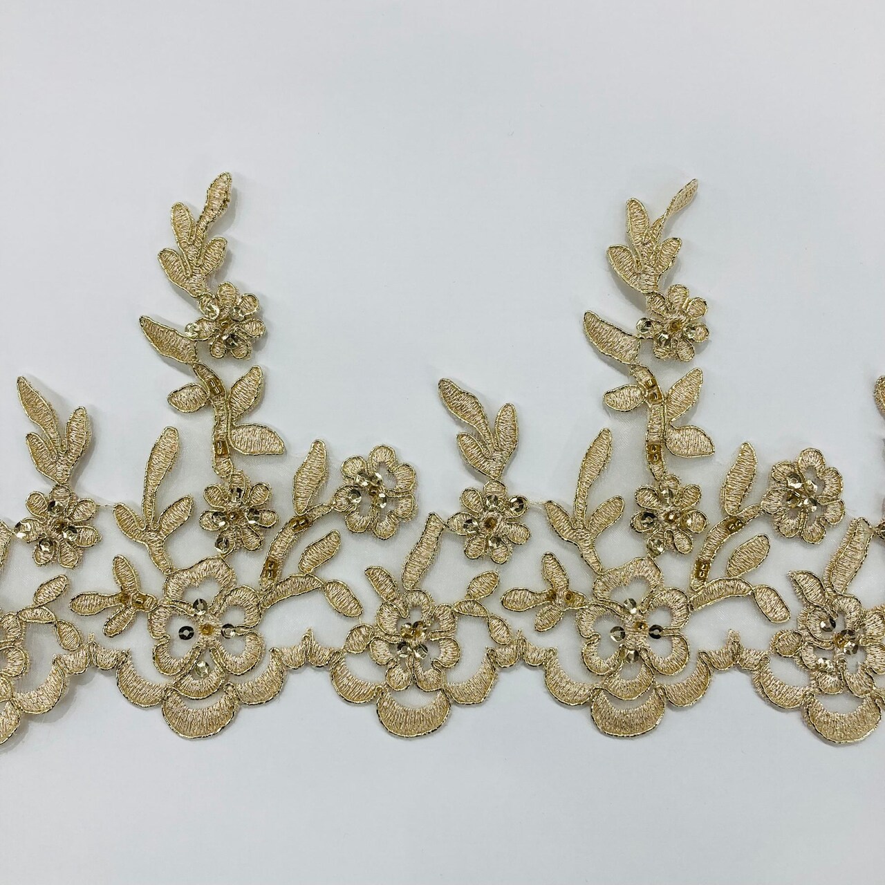 1 Yard Beaded & Corded Embroidered Lace Trim 5.5" Wide 100% Polyester Mesh Net for Bridal & Special Occasion